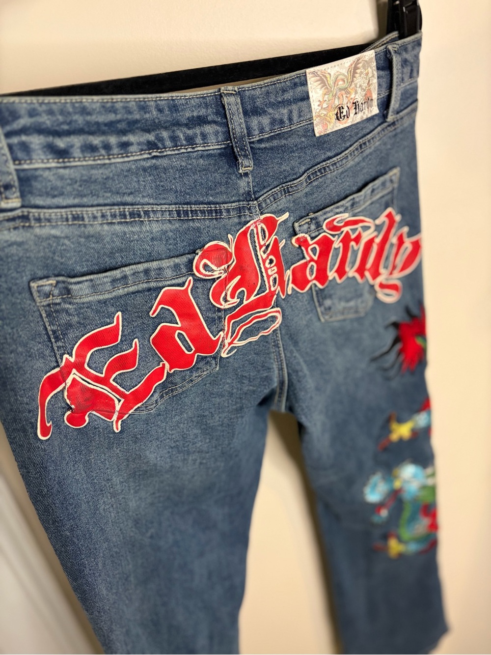 Ed Hardy Blue Denim Jeans with Multicolor dragon Embroidery #1279